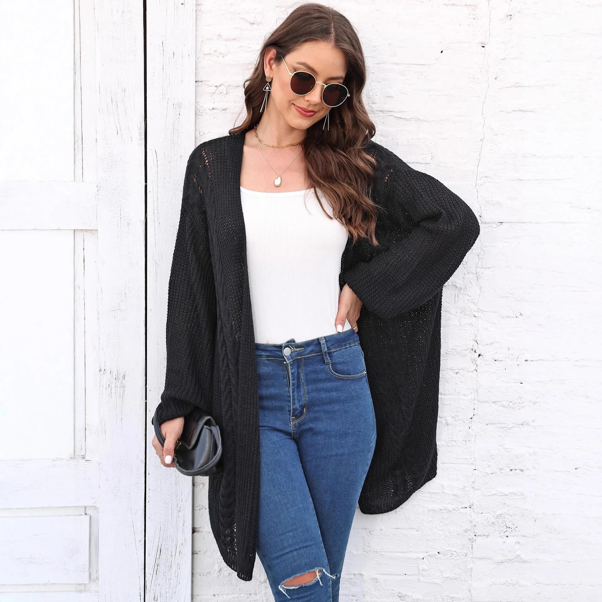 Women's loose acrylic sweater coat in free size with European American styling