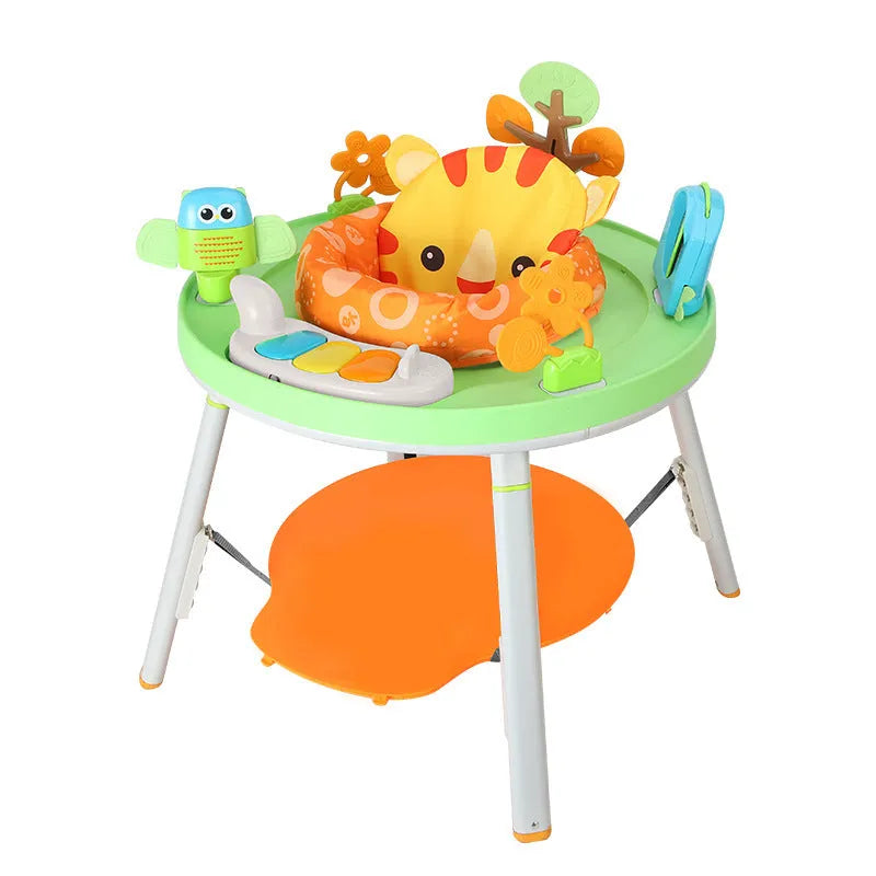 Three-in-one baby jumping chair with bouncing gymnastic rack in plastic construction