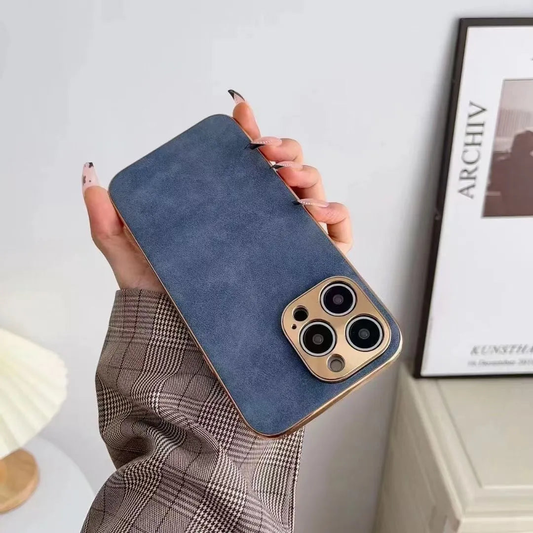 Leather texture TPU phone case for iPhone in black, blue, grey, or grey-green colour options