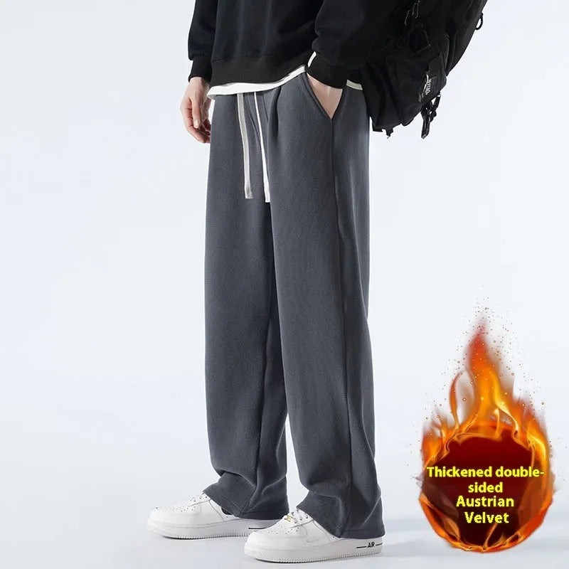 Men's double-sided polar fleece fleece-lined winter trousers in loose fit Korean style