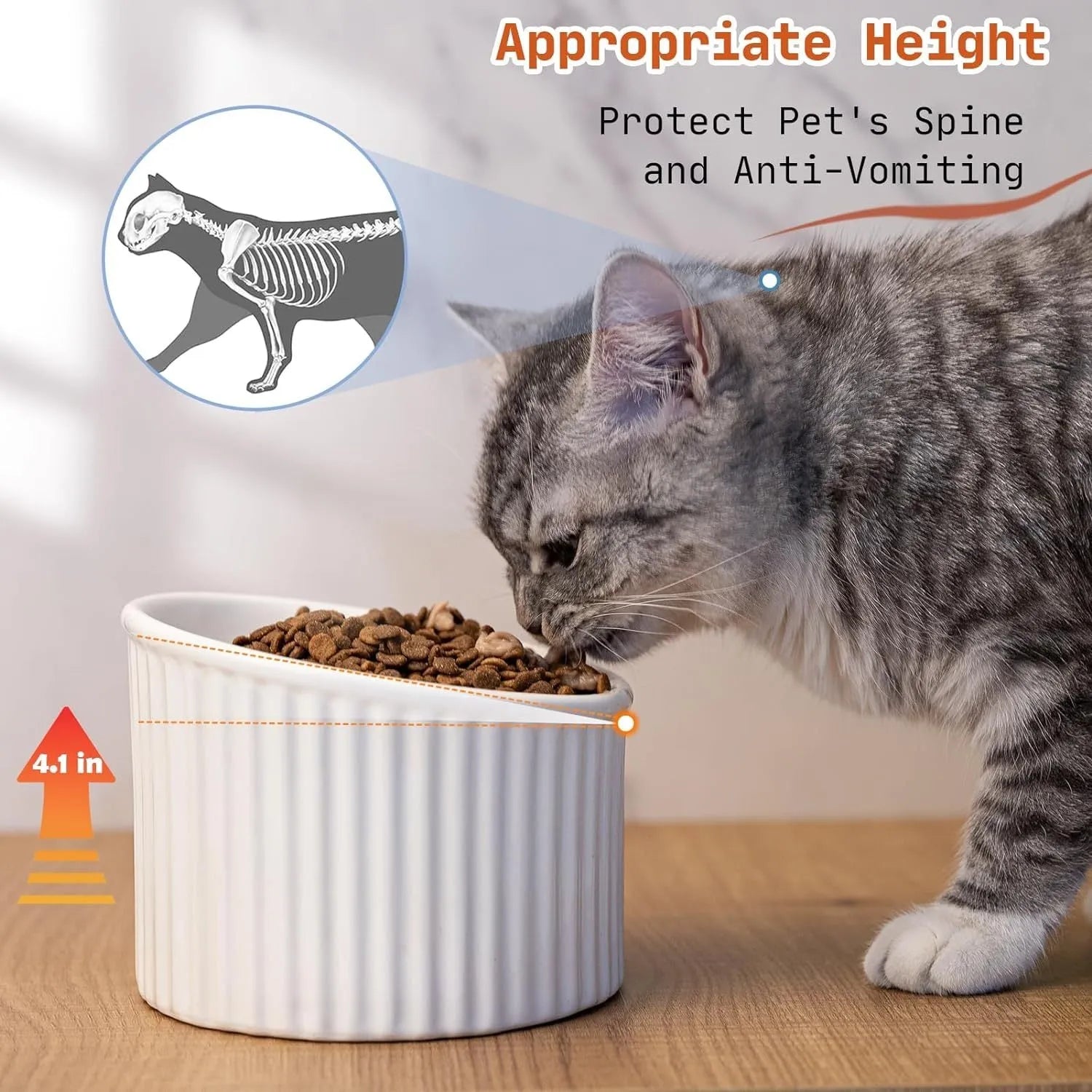 Dark green ceramic elevated cat bowl with tilted, round design for food or water.