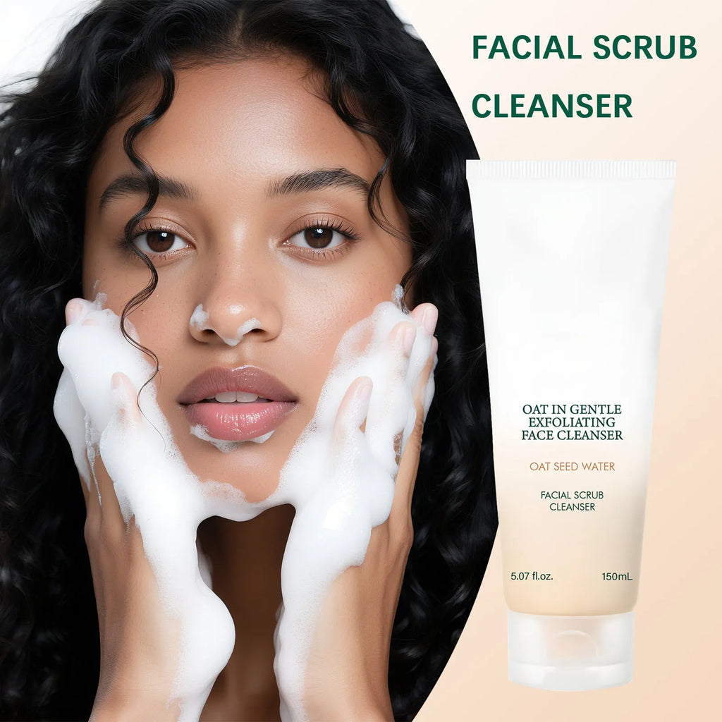 150ml oat facial cleanser foam in a bottle, suitable for unisex use and daily gentle pore cleansing.