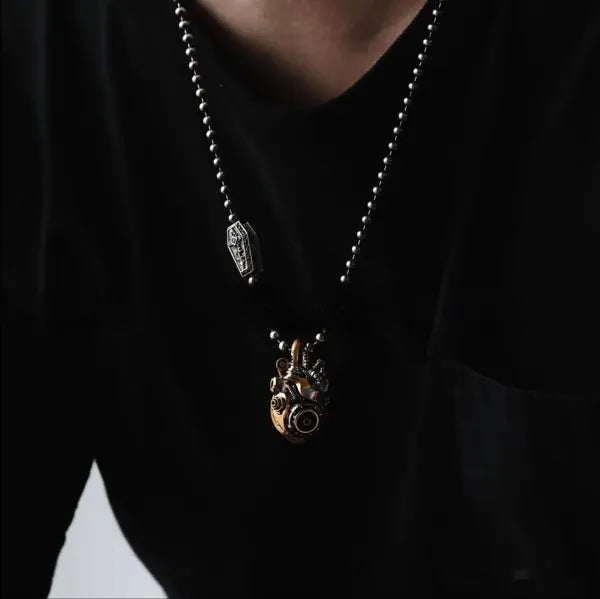 Handmade metal alloy mechanical heart shaped pendant necklace and keychain steampunk style