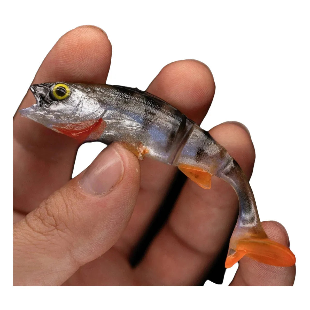 Fish T Tail soft plastic fishing lure with realistic fish colour pattern for catfish and sea fishing