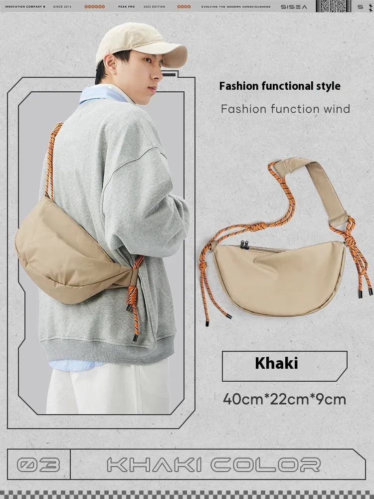 Men's large capacity lightweight nylon messenger bag in solid colour urban simplicity style.