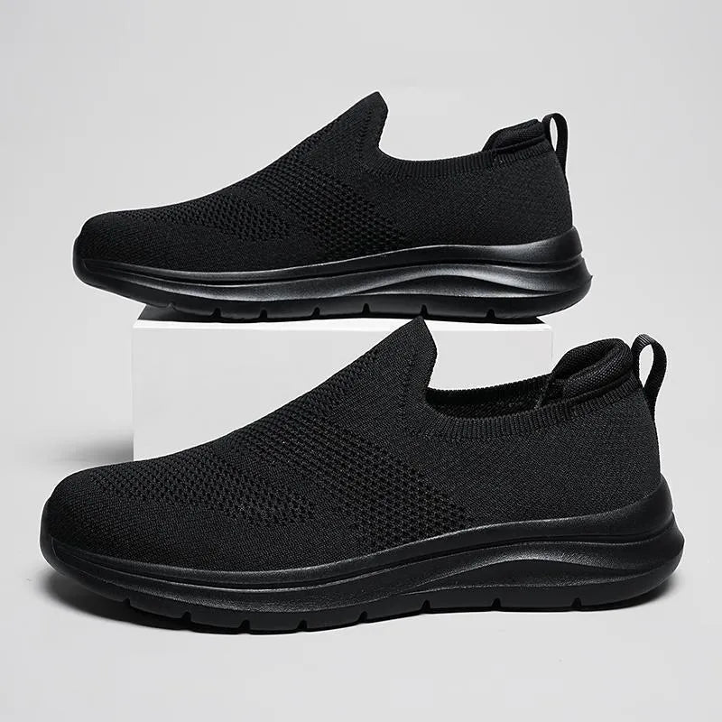 Sports men's extra large size slip-on mesh woven light casual shoes in beige with rubber sole