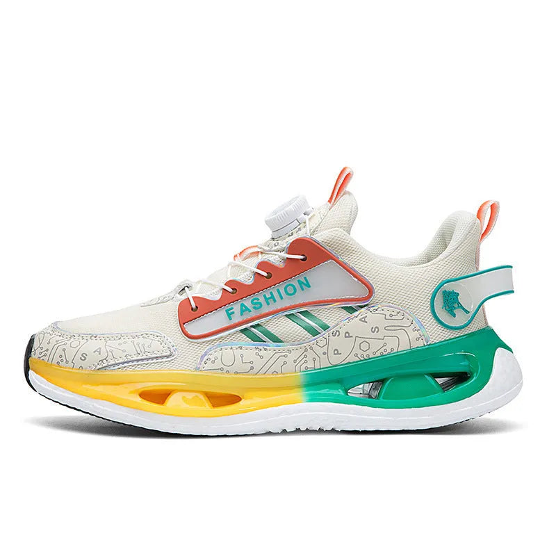 Men's low-top mesh sports shoes in beige orange with elastic band fastening and a popcorn TPU sole