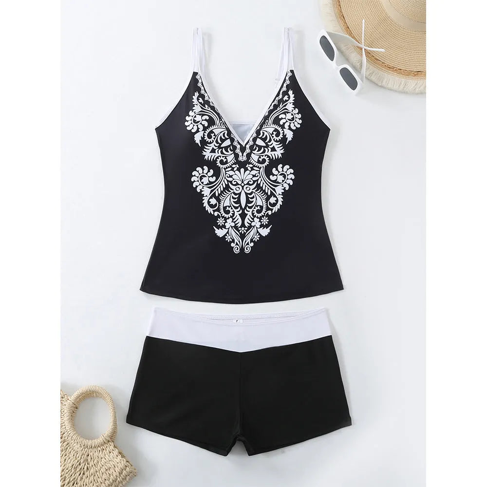 Plus size women's swimsuit in black or rose red with cotton lining and briefs style for swimming