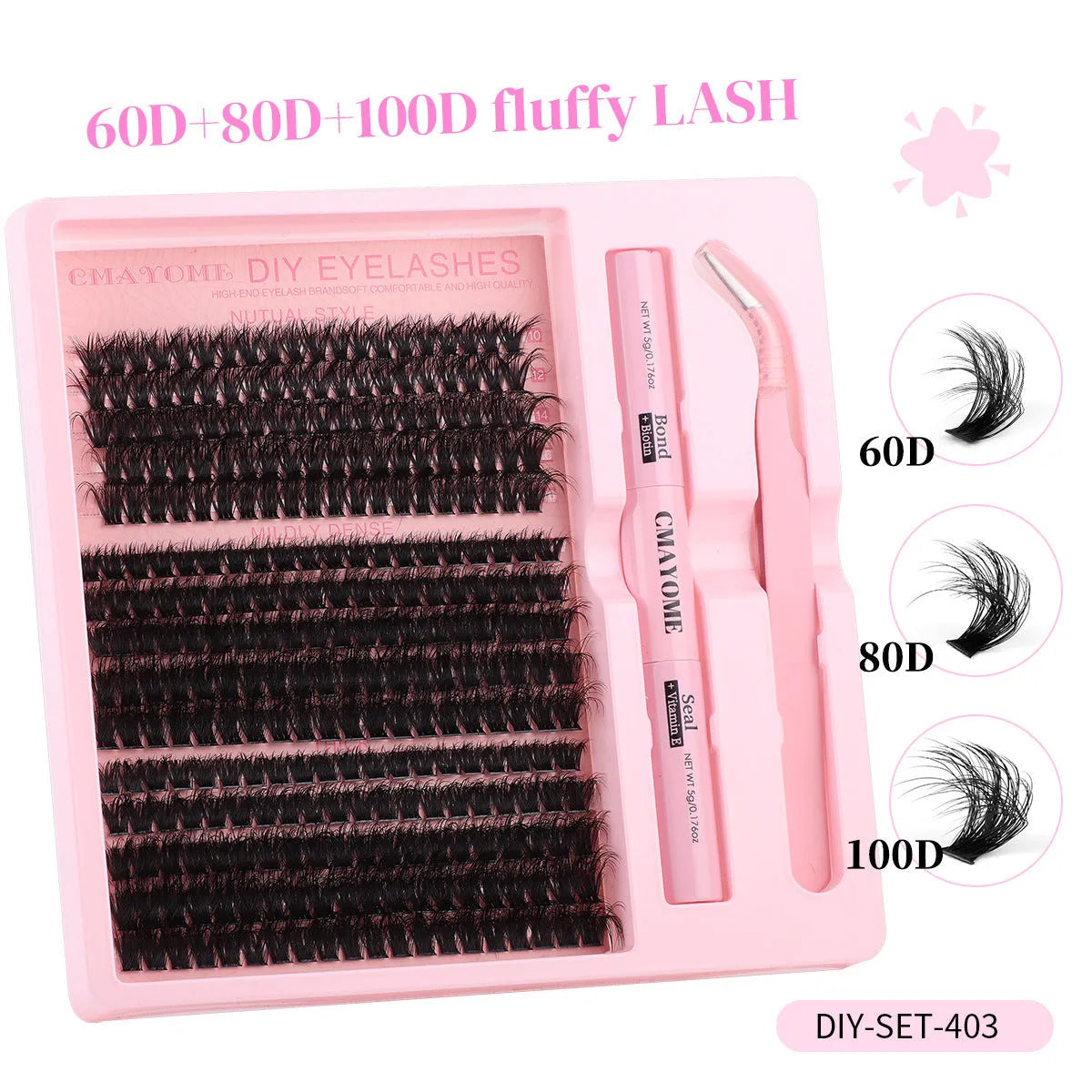 Segment cluster DIY false eyelashes extension kit with application tweezers
