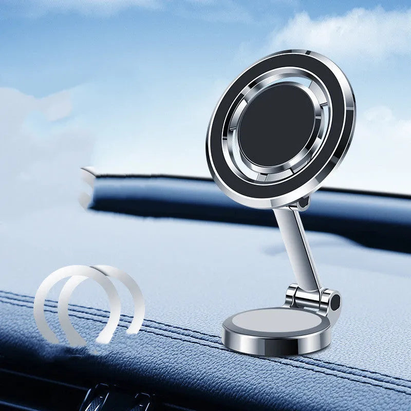 Car mobile phone holder with flexible clip and 360-degree rotation bracket in black or silver