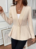 Women's apricot jacquard knitted cardigan with one button front and long sleeves