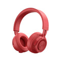 Wireless Bluetooth sports headset shown in available colours: red, grey, green, and black.
