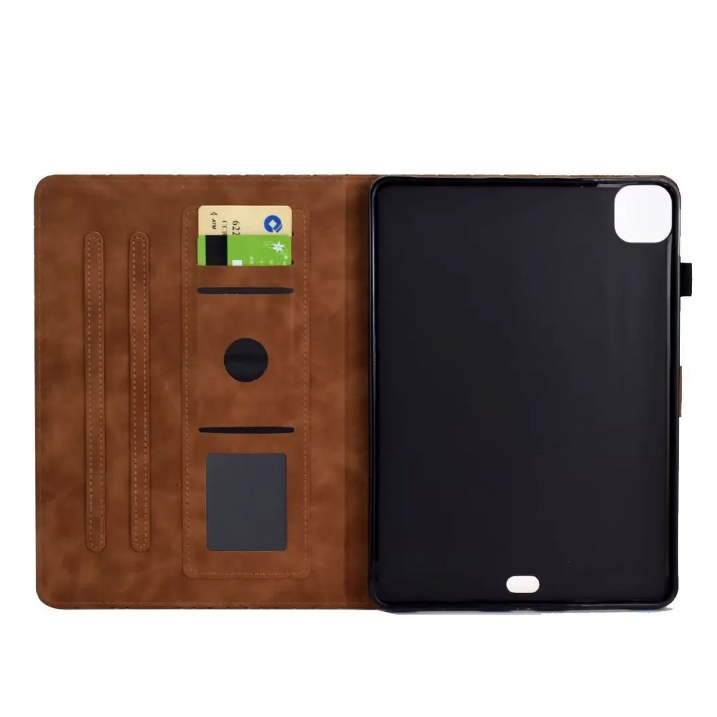 Leather iPad case for 11-inch Pro and Air with card holder slots and a folded-out kickstand