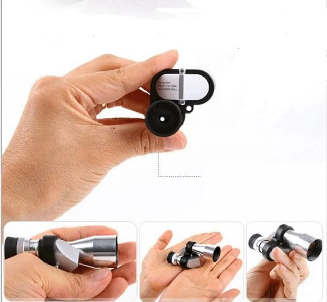Aluminium alloy 8x20 pocket monocular telescope with folding eye cup and canvas carrying bag