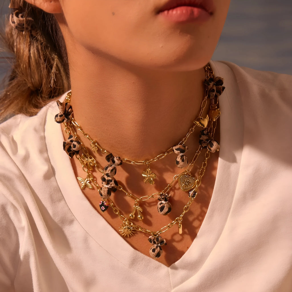 18K gold plated stainless steel leopard heart pendant necklace with adjustable chain