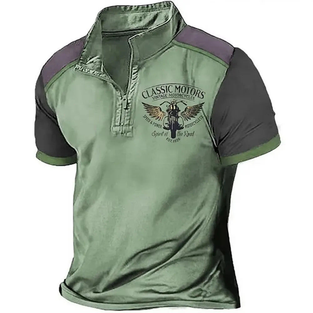 Men's 3D printed golf polo shirt in loose fit polyester bird eye cloth