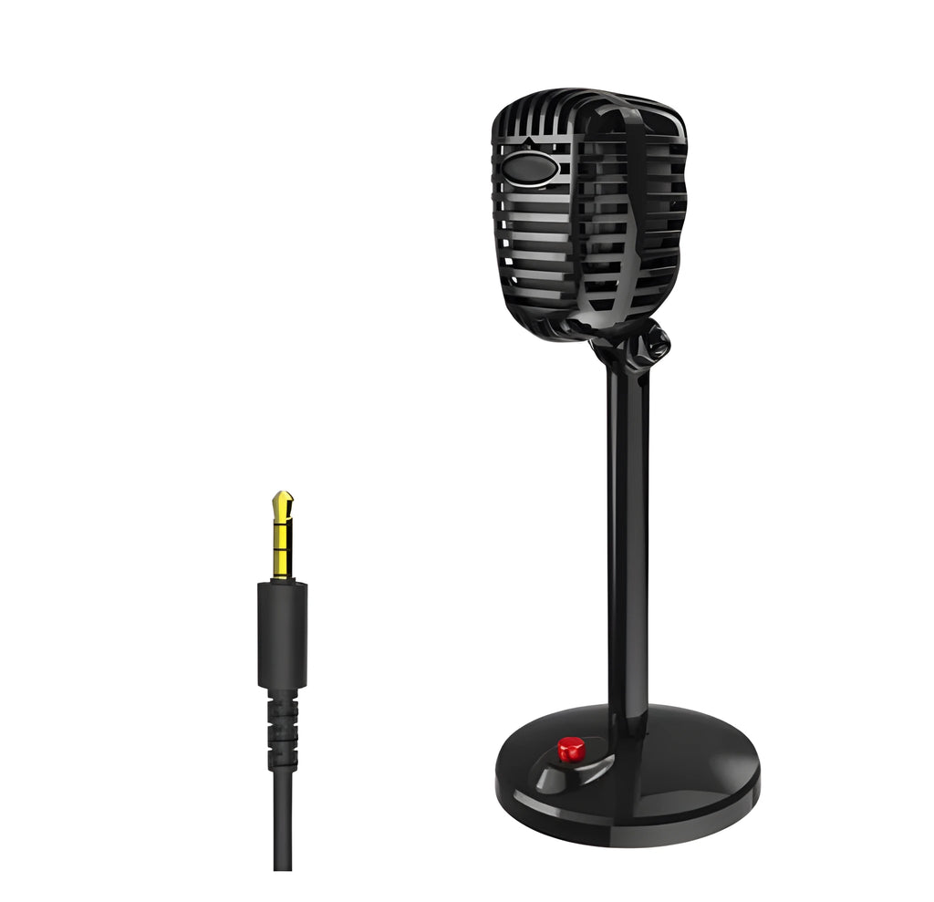 Black USB condenser microphone with adjustable gooseneck and tripod stand on a desk
