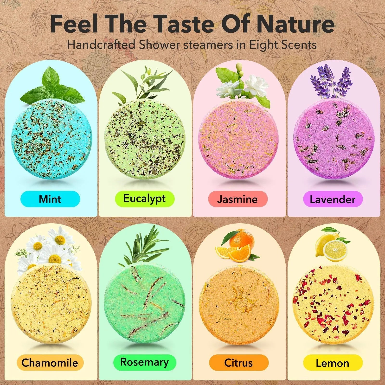 Round dried flower fragrance shower bath salt piece 35g with floral design