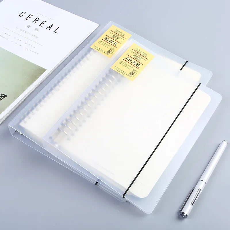 A5 loose-leaf notebook with PP matte cover, 26-hole looped binder, and horizontal line pages