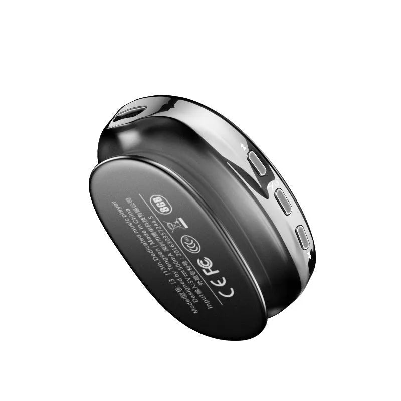 Black, blue, or rose gold portable Bluetooth MP4 music player with OLED screen and push buttons.