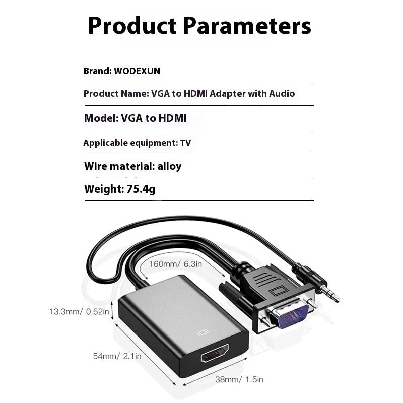 VGA to HDMI adapter cable in green box with 15cm length and audio power supply