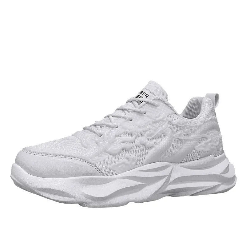 Men's casual fly knit sneakers with Chinese dragon design in various colours
