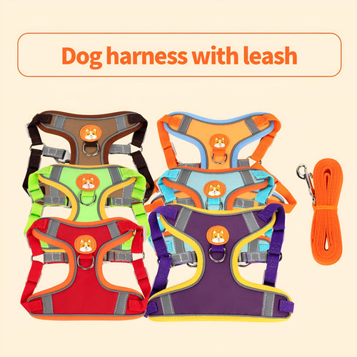 Adjustable dog haulage rope harness in six colours with anti-breaking safety feature