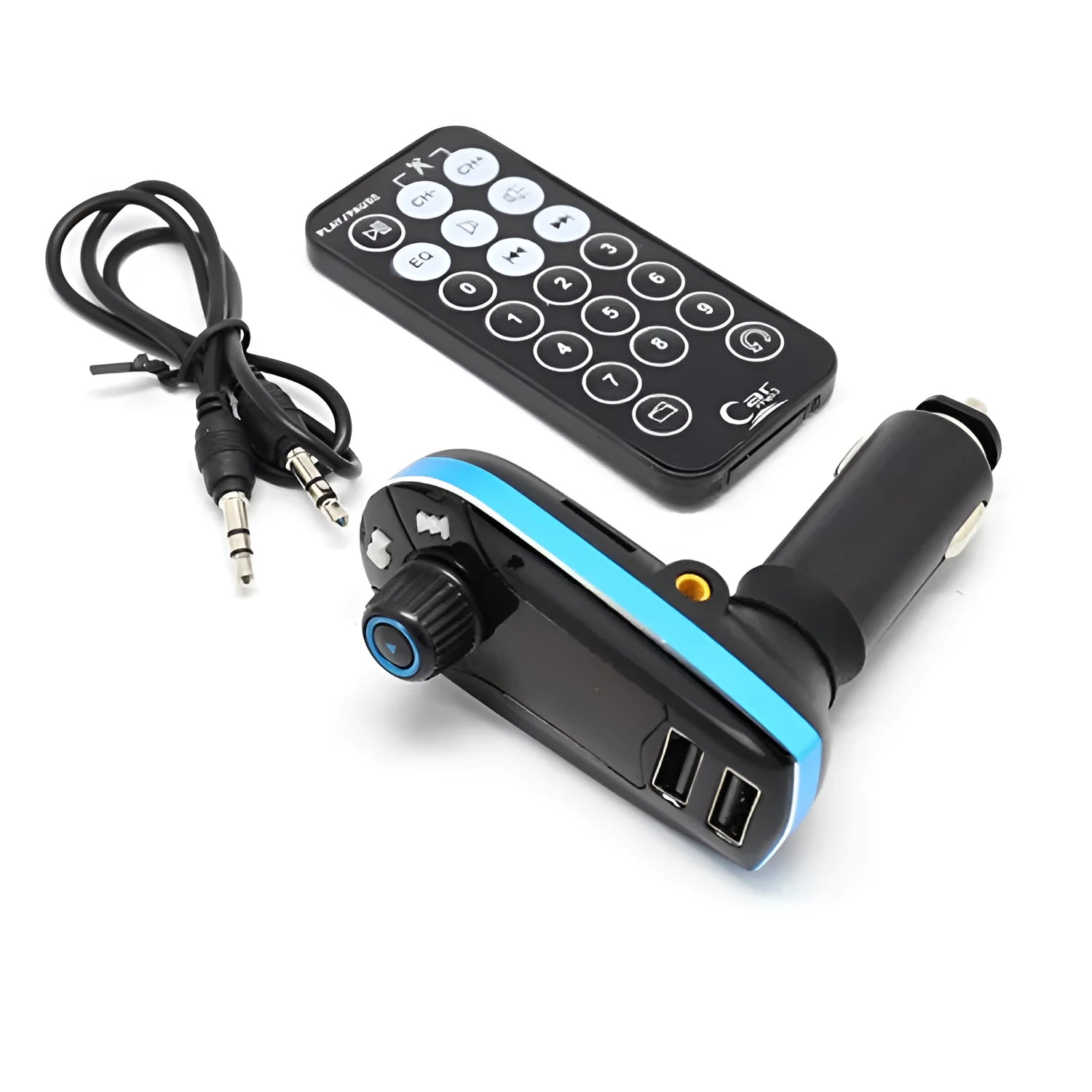 BT618C vehicle Bluetooth FM transmitter with LCD screen, USB port and 3.5mm audio jack