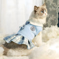 Tartan pattern skirt for a pet dog or cat in princess style, shown in blue colour.