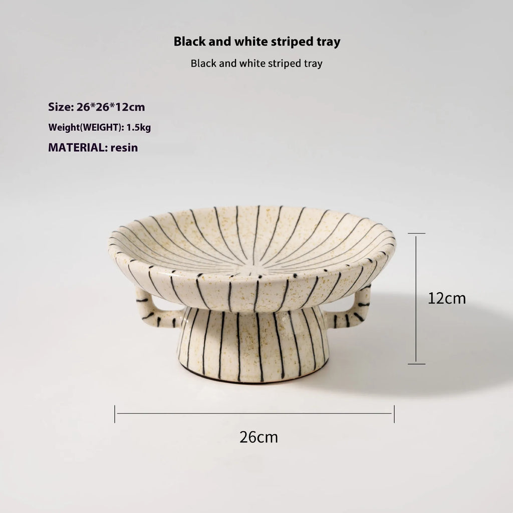 Black and white striped retro fruit design synthetic resin dessert plate