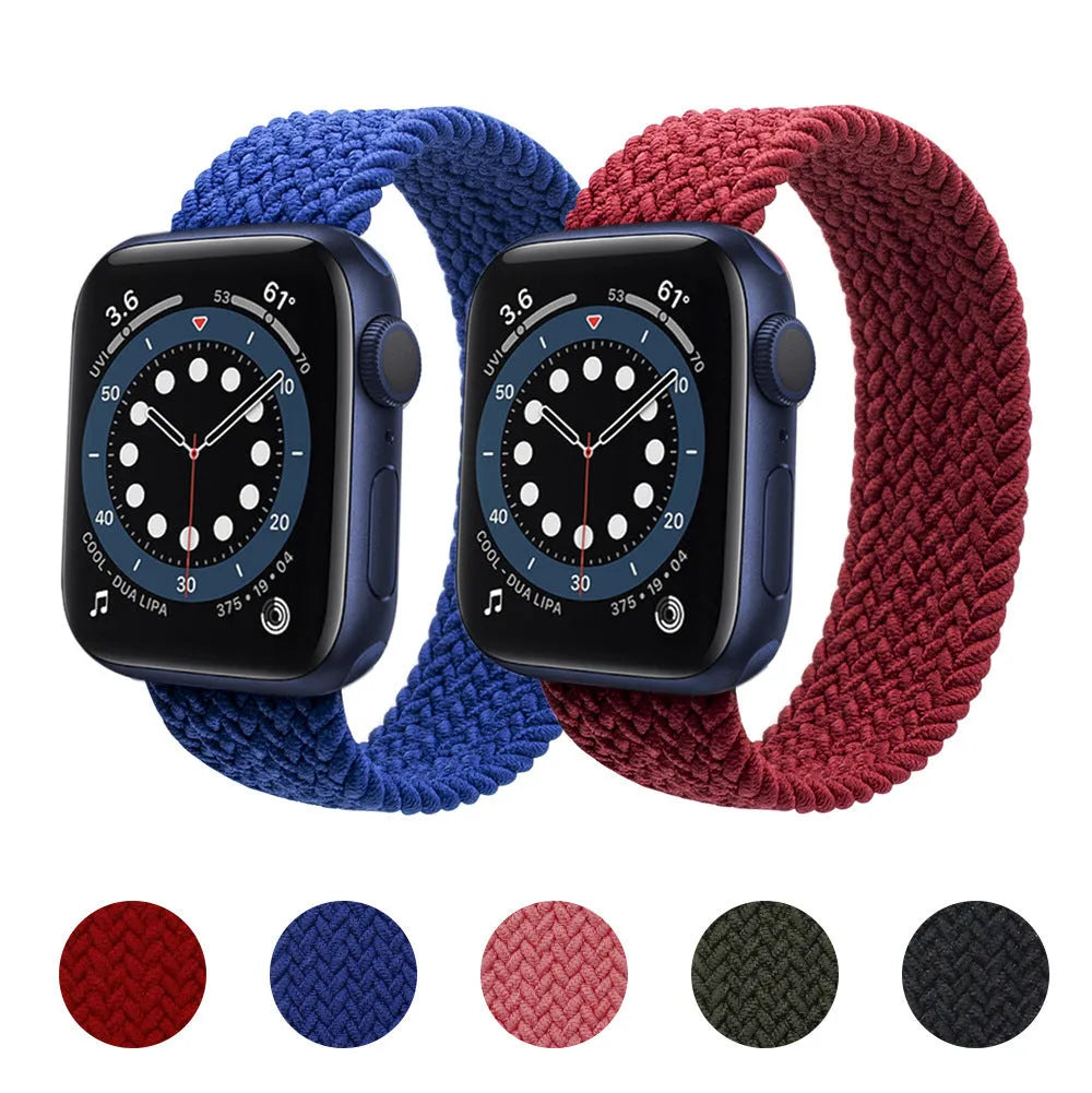Recycled yarn and nylon woven Apple Watch strap with plastic head connector in multiple colours.