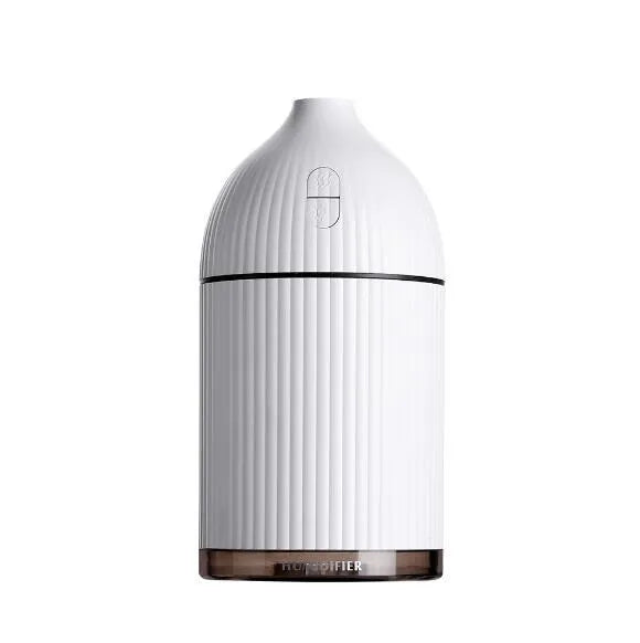 White ultrasonic aromatherapy diffuser and humidifier with LED light, 80mm diameter