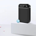 Compact mini power bank in choice of colours showing multi-USB port and small 93x63x22mm size.