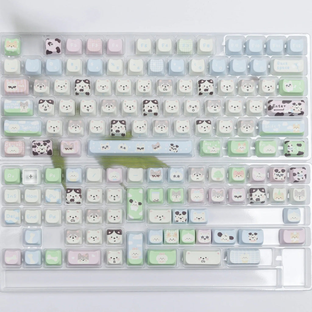 Colourful cat and puppy themed PBT sublimation keycap set for mechanical keyboards