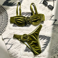 Women's green floral one-piece swimsuit with 3D flower pattern and briefs style design