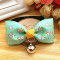 Pet dog bow tie collar with bell in Blue, polyester fabric, adjustable size for small to medium pets