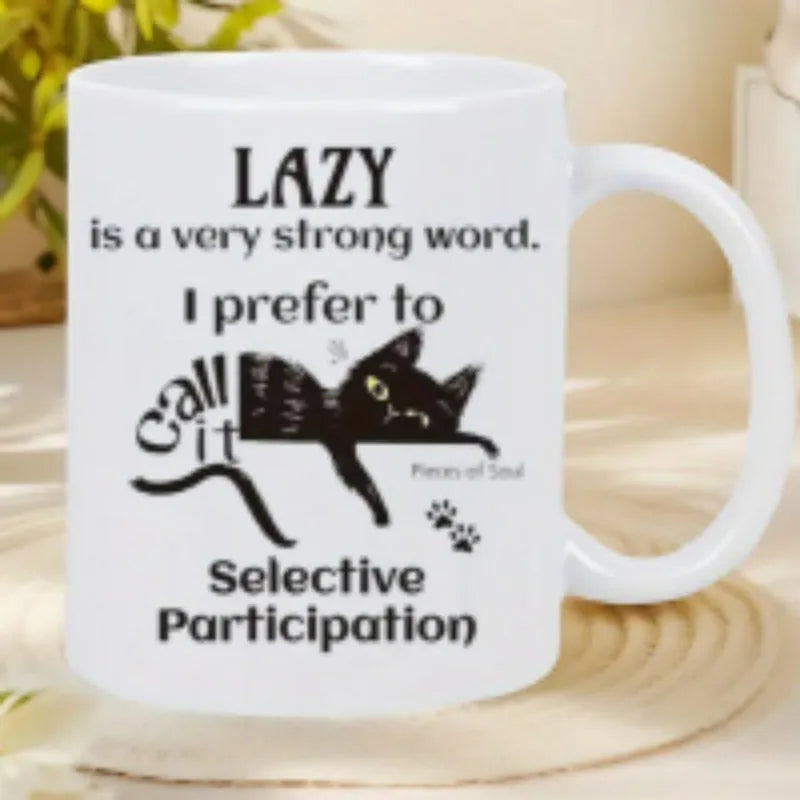 Ceramic thermal transfer mark coffee mug with 11oz capacity and creative picture style surface