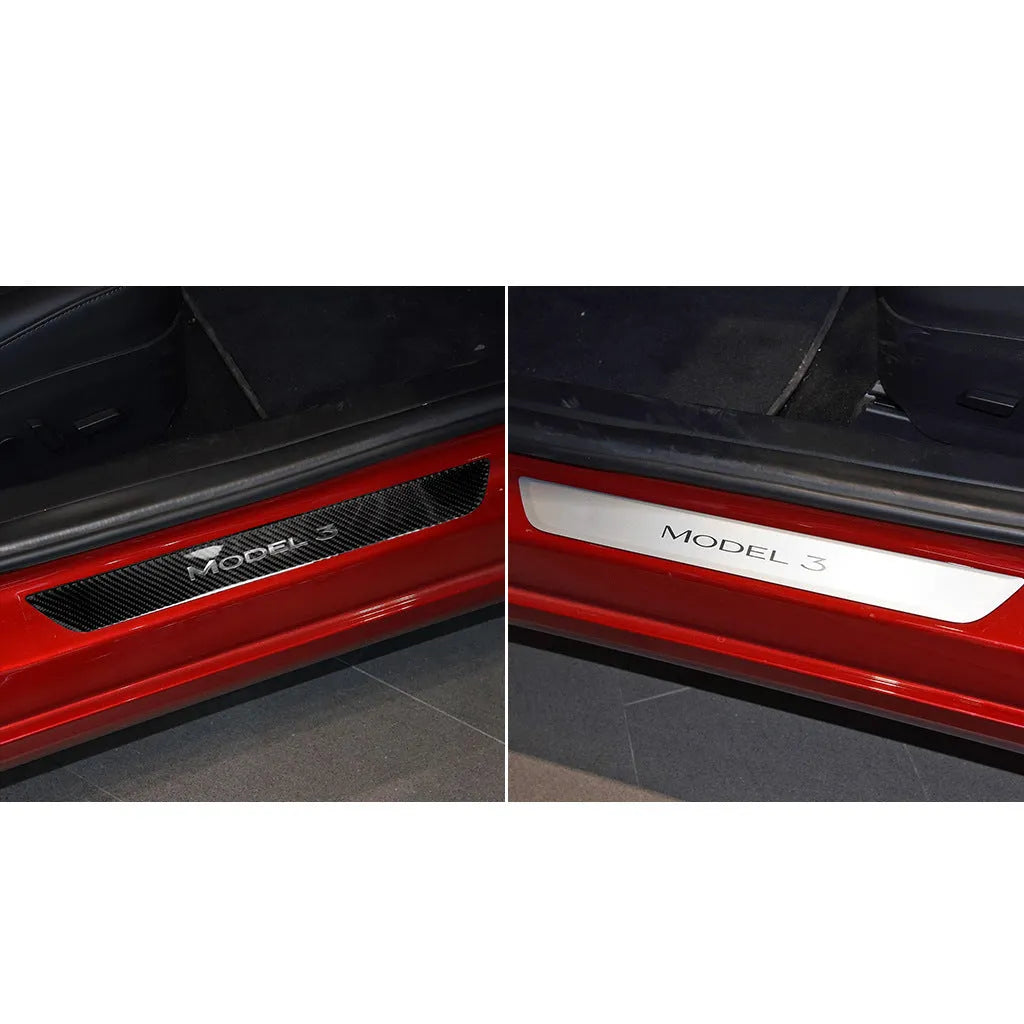 Carbon fiber threshold strip in solid colour finish for car door sill protection