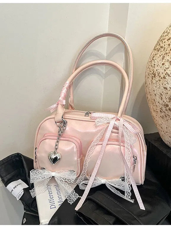 Horizontal square shoulder bag in soft PU with double straps and mobile phone pocket