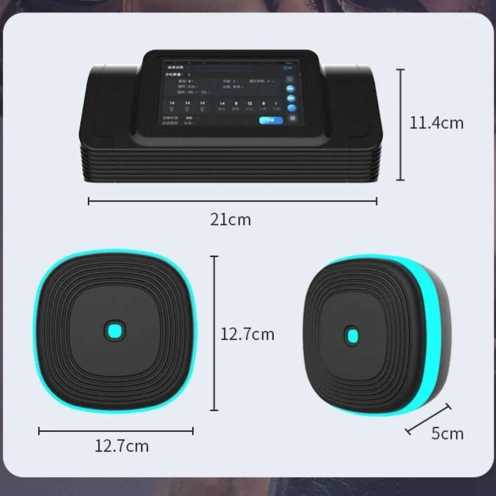Home Smart Split Bluetooth Music Boxing Target with 6 black PU foam pads and PP panel hanging on a wall