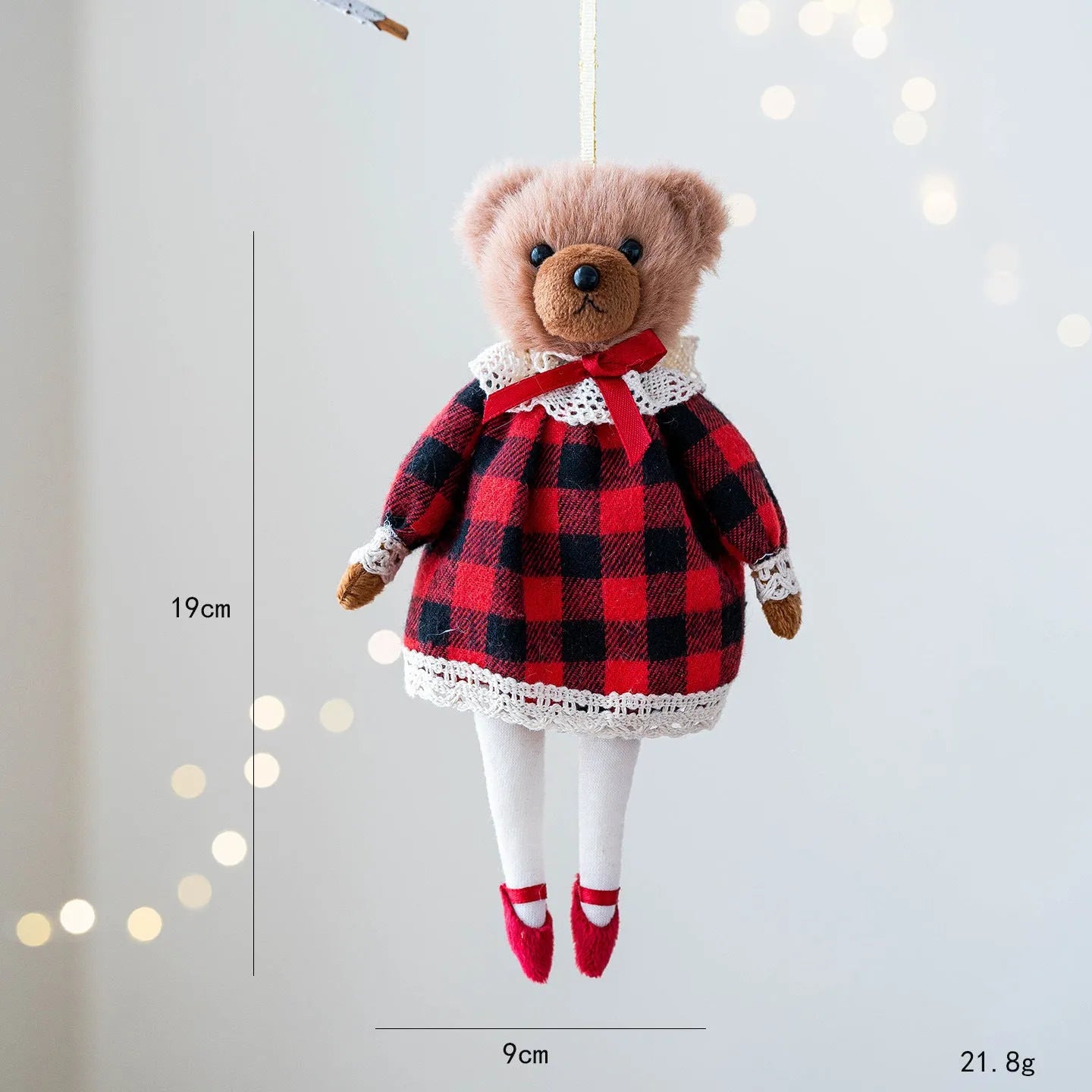 Couple plush bear dolls in cotton plaid suits showing gentleman and princess bear characters