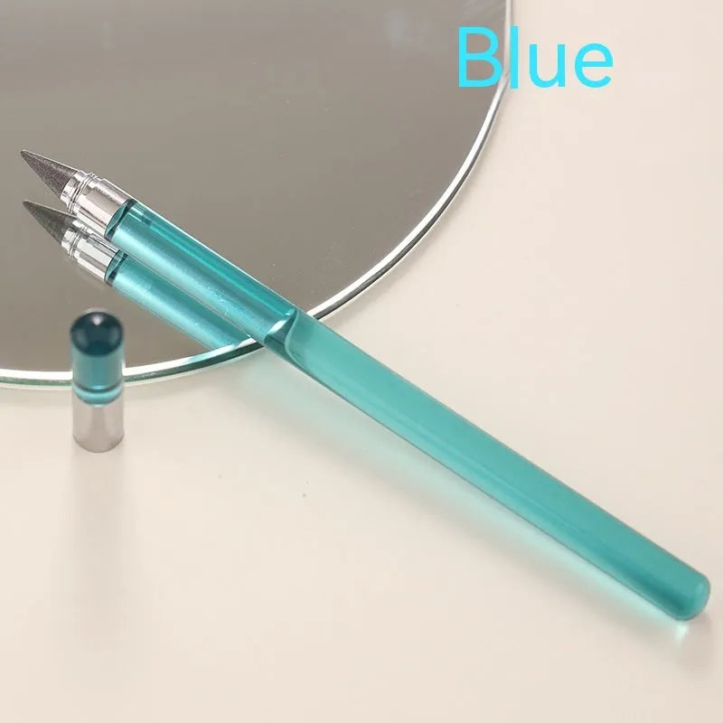 Acrylic transparent sharpening-free pencil with alloy pen head showing coloured refills