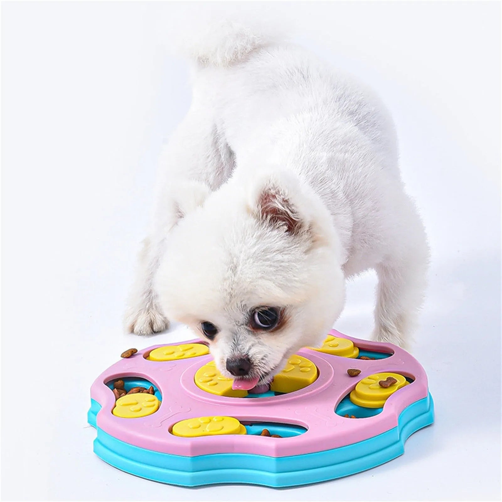 Blue or pink dog puzzle food bowl feeder interactive toy for small medium large breeds