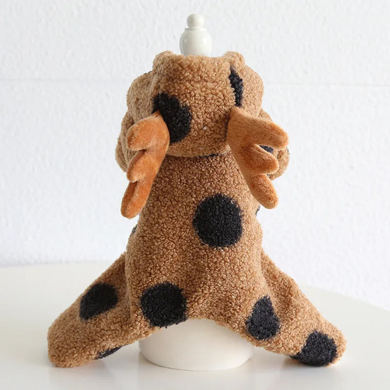 Dog or cat wearing polka dot elk couple clothing in skirt or four-leg style.