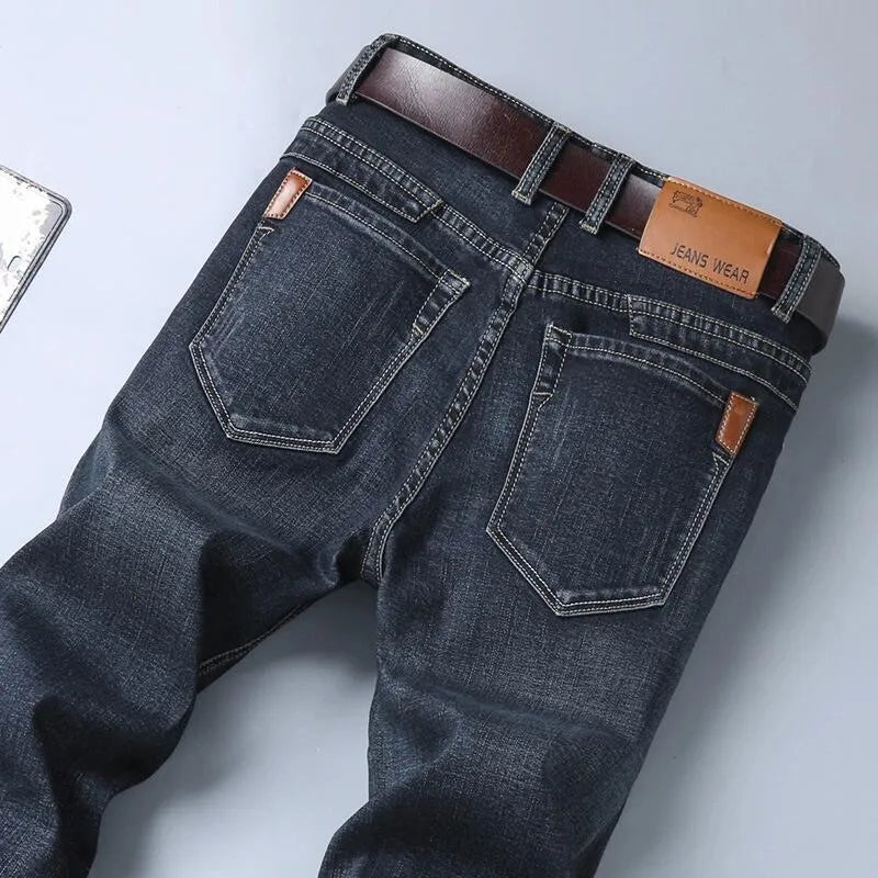 Summer thin men's cotton straight slim stretch casual trousers in 816 blue with mid waist