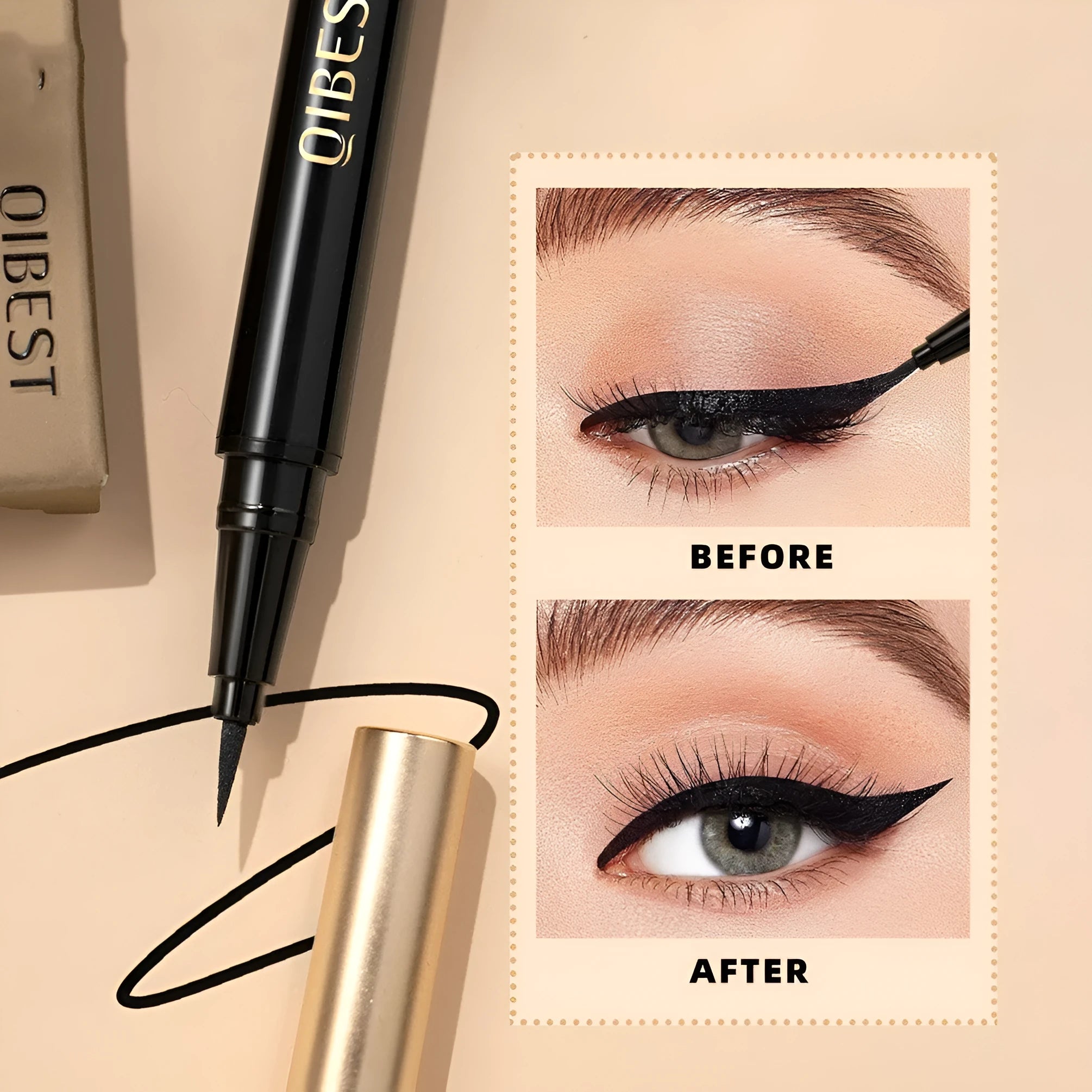 Black liquid eyeliner pen with waterproof smudge-proof quick-drying formula