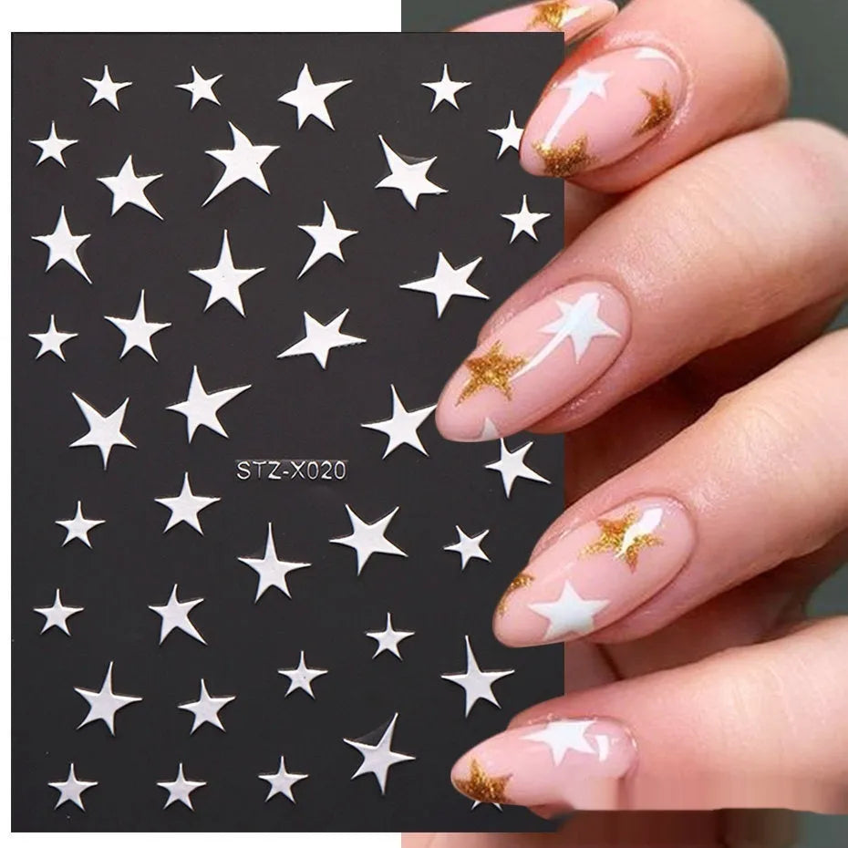 Sheet of black and silver stripe nail art stickers from a cartoon series for DIY manicures.