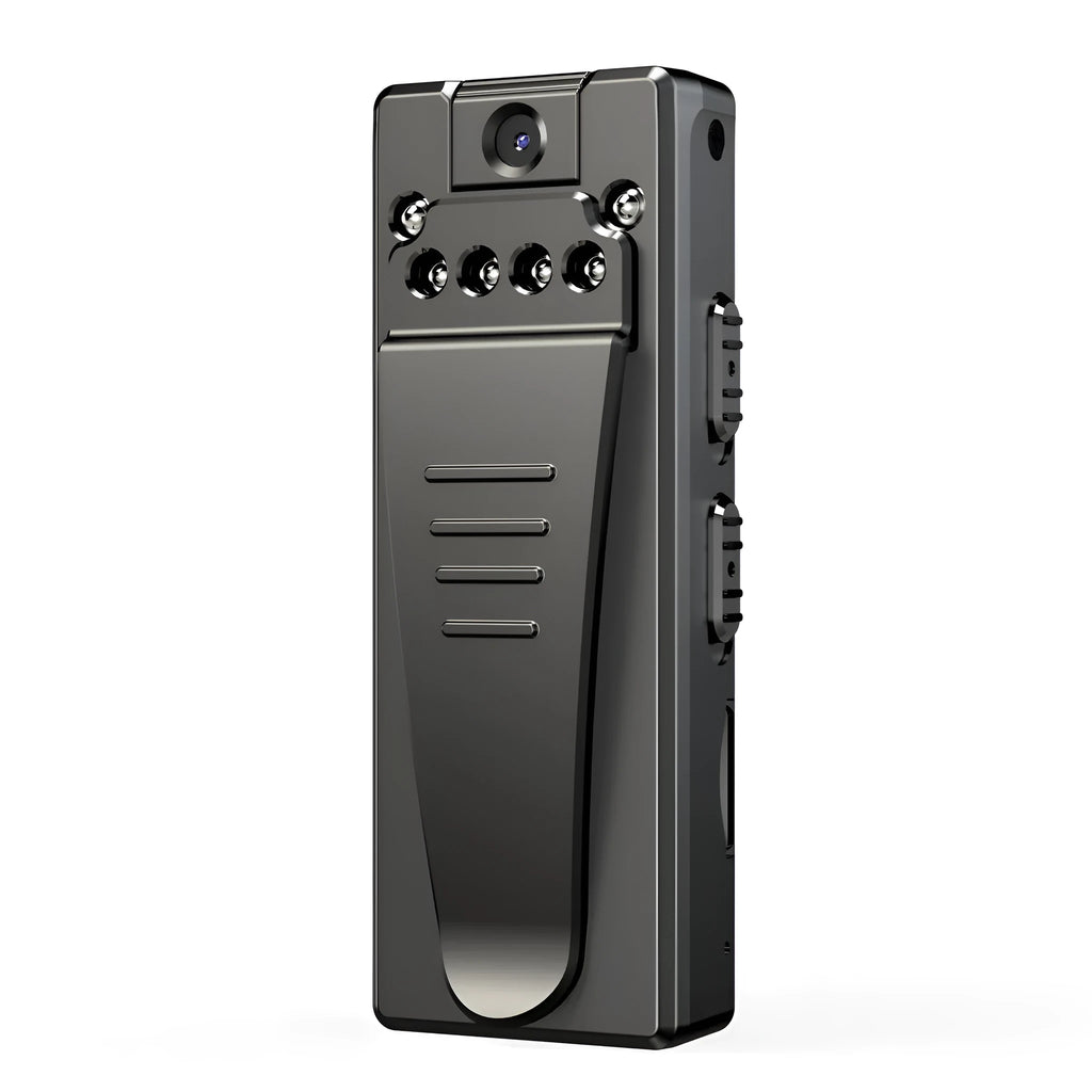 Black 1080p HD DV home camera with 90‑degree rotation on a flat surface.