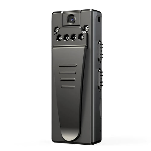 Black 1080p HD DV home camera with 90‑degree rotation on a flat surface.