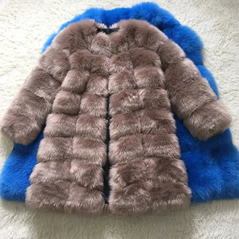 Women's thick artificial fur coat in five colour options with 80cm length and regular sleeves